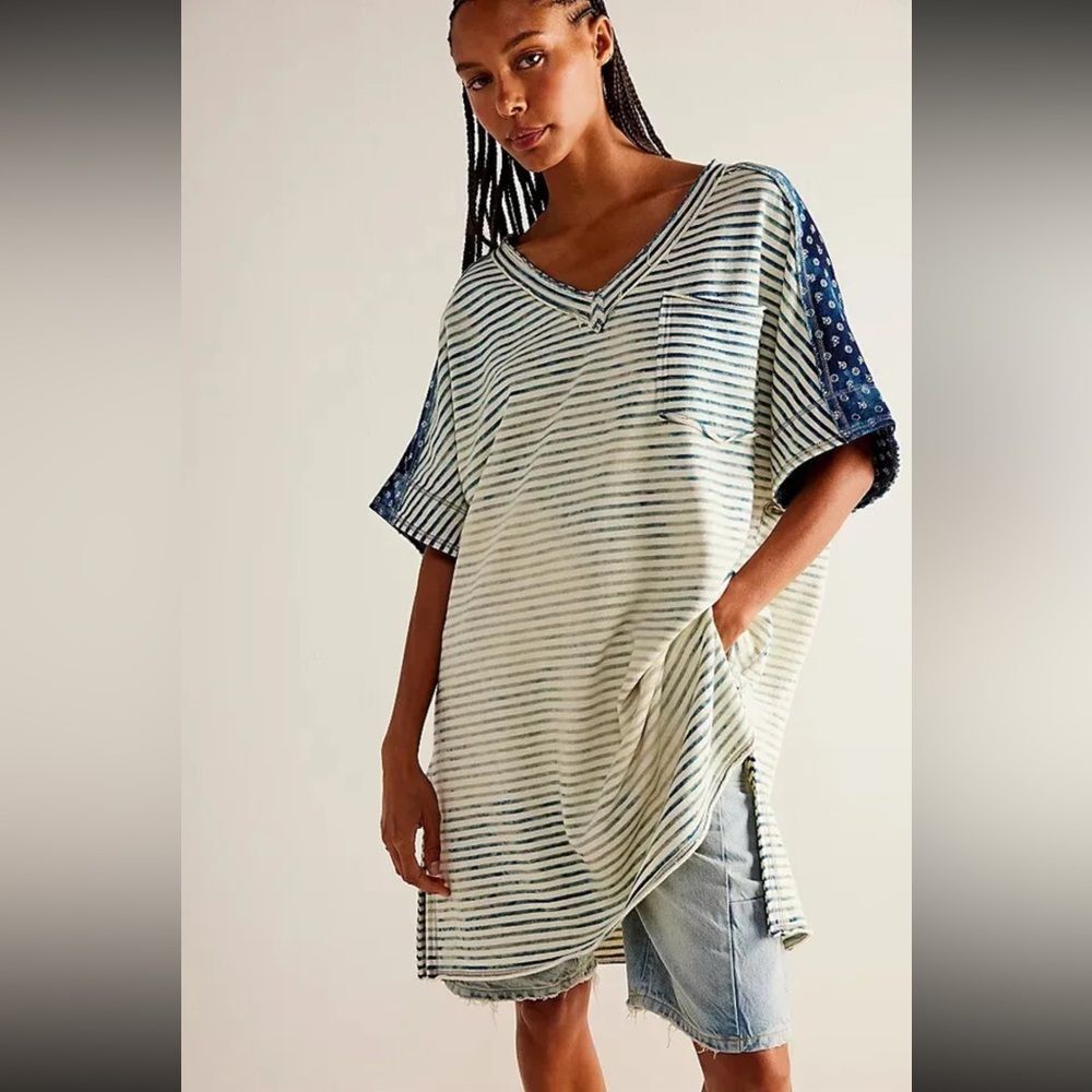 Free People We The Free True Blue Pocket Tunic Tee Size Small
